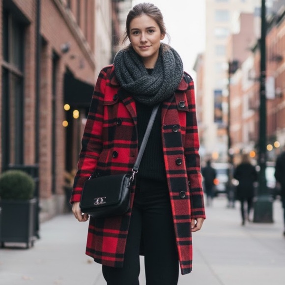 Red plaid coat - Picture 2 of 5